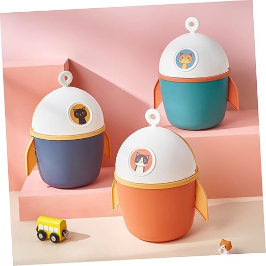 SOLUSTRE Cartoon Small Trash Bin Desktop Waste Paper Container Pp Material Odor Slim Trash Can Lid Desk Storage