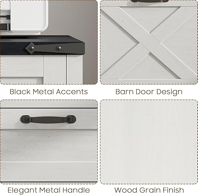 Vabches Vertical File Cabinet with 3 Drawers, Wooden Farmhouse Filing Cabinet for Letter/A4 Size Hanging Files, Under Desk Printer Stand with Storage for Home Office, White and Black