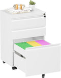 Superday White 3 Drawer Mobile Locking File Cabinet, Metal Rolling Vertical Filing Cabinet with Drawers, Small Under Desk File Cabinets for Office and Home, Fully Assemble