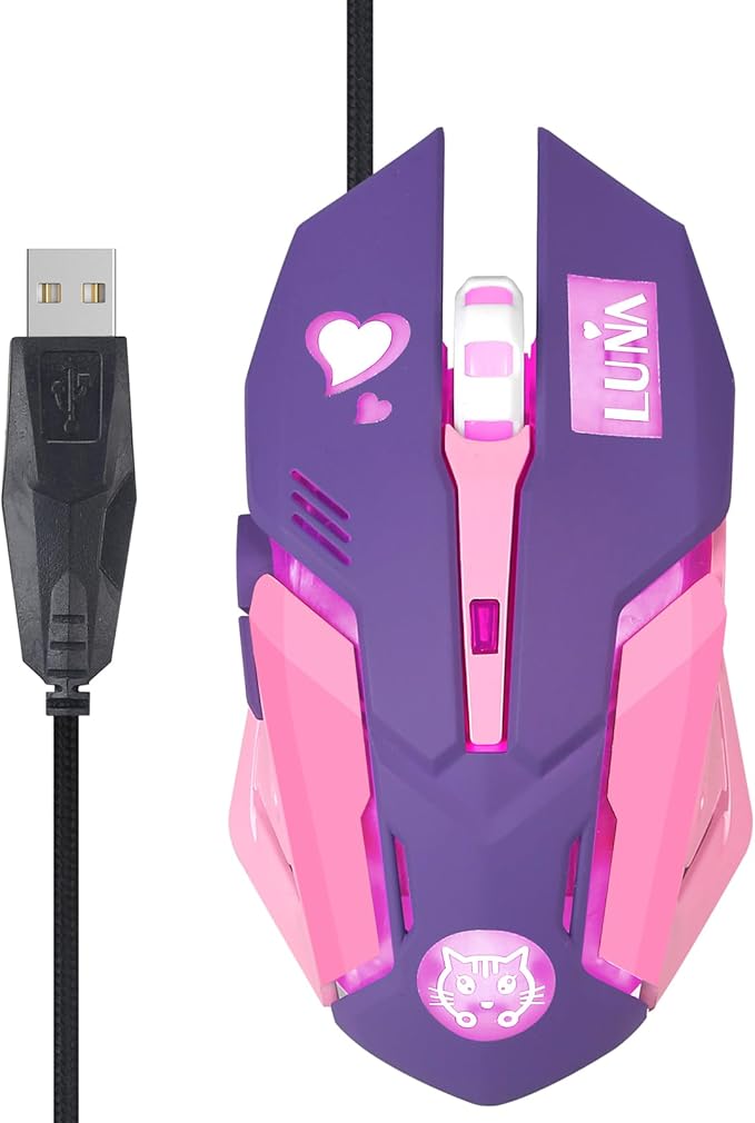 HXMJ Purple Wired USB Computer Mouse,7 Colors Backlit,Silent Buttons for MacBook,Computer PC,Laptop