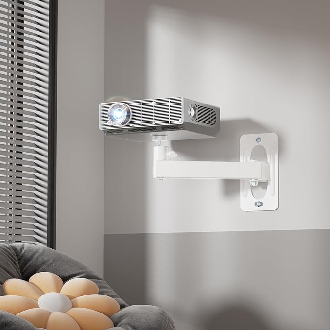 WALI Mini Projector Wall Mount, Full Motion Adjustable Bracket for 1/4" M4 M6 Screws, Hanging Holder for Small Projectors, Supports up to 4.4lbs - 1330LM-PMWS, White