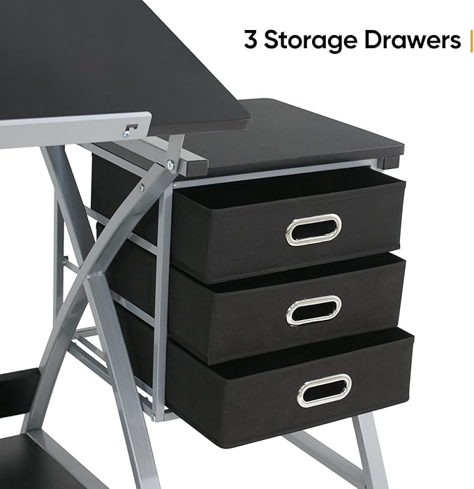 ZENY Drafting Table and Stool, Tilted Draft Table Desk w/Drawers, Artist Drawing Desk Craft Table for Drafting, Painting, Reading, Writing
