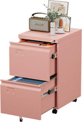 2 Drawers Metal File Cabinet with Lock, Under Desk Mobile Filing Storage Cabinet with Business Card Slot for Letter/Legal/F4/A4 Size Folders,Required Assembly,14.57"W x 17.36"D x 25.79"H,Pink