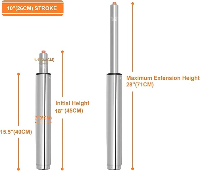 Drafting Stool Bar Stool Gas Lift Cylinder Replacement Part,Tall Heavy Duty Hydraulic Pneumatic Piston for Drafting Chair(Size:18”- 28” Long)
