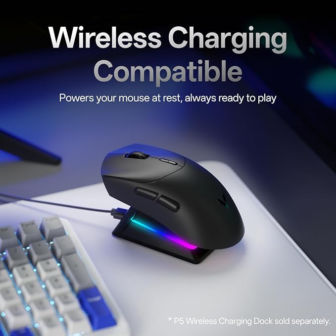 Rapoo VT7 MAX Wireless Gaming Mouse, True 8K Wireless Polling Rate, 53g Lightweight, Up to 750 Hr Battery, Nordic nRF54L15 MCU, 120-Million Optical Switch, 10 Programmable Buttons, Macro Enabled