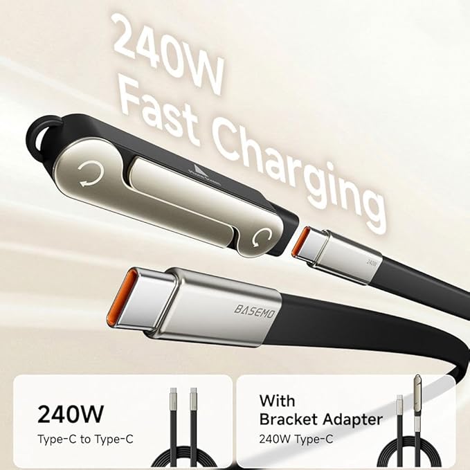 2 in 1 Invisible Holder Charger Cable with Stand,240W Super Fast Charging Cord with Detachable Foldable Stand,USB-C Charge Cable,Compatible with iPhone for Samsung for Gaming Office Car Travel