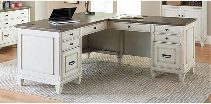 BOWERY HILL Set of 2 L-Desk and Return Writing Table & Lateral Filing Cabinet