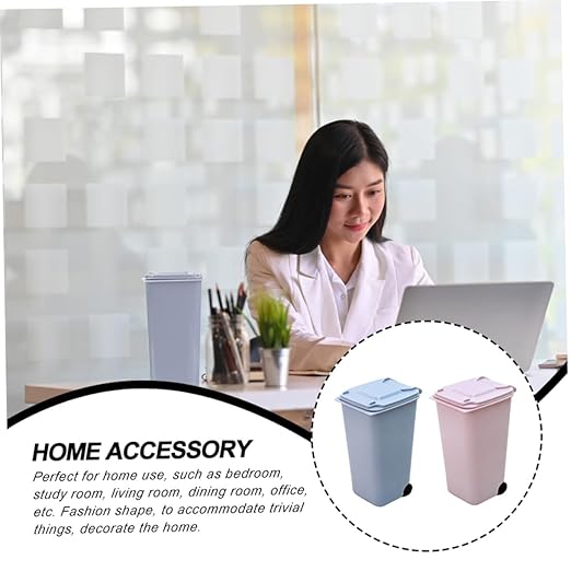 Veemoon 2Pcs 650ML Mini Desktop Garbage Can Multi-Function Trash Bin Lid Decorative Waste Basket for Home Office Slim Design for Desk Organization