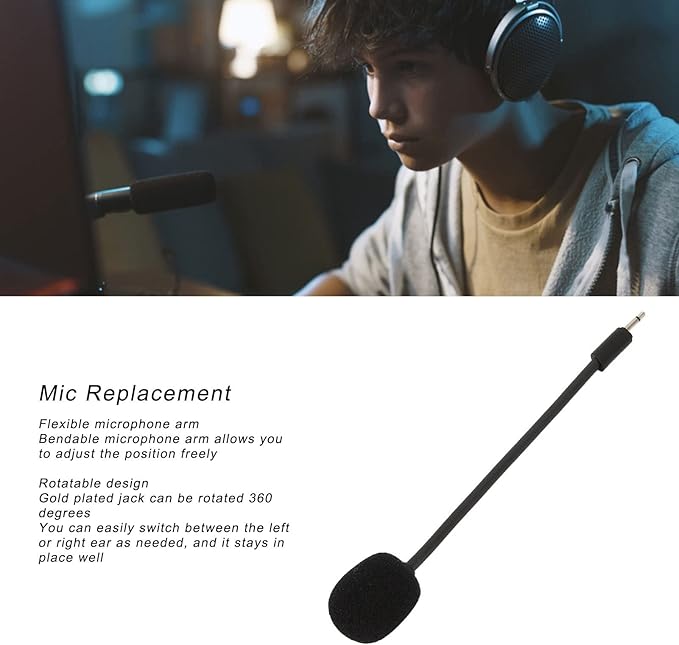 Diyeeni Detachable Microphone Mic Fits for 100 Gaming Headsets, Noise Cancelling Replacement Mic 2.5mm Jack, Bendable Microphone Arm, Plug and Play