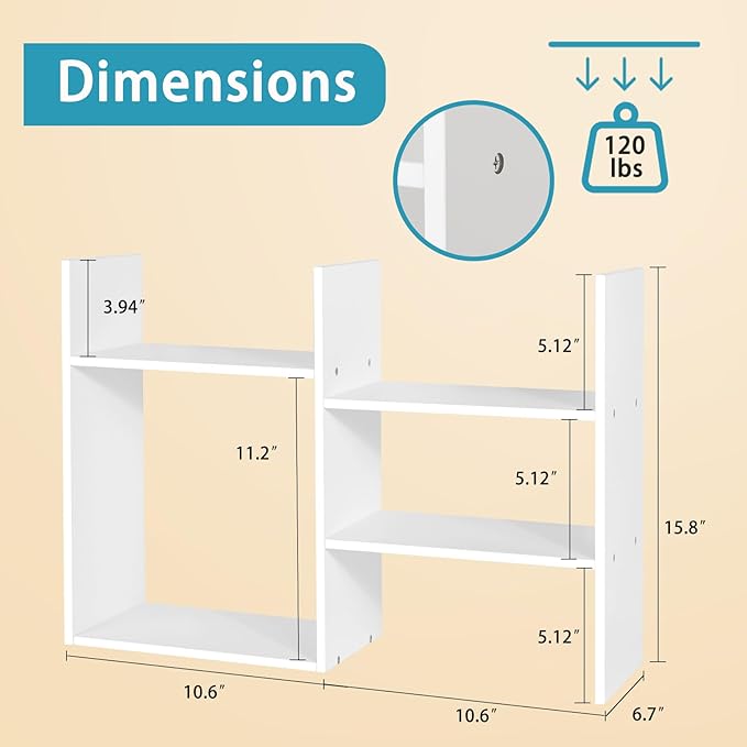 Desktop Shelf Organizer for Top of Desk - Wood Desk Hutch for Dorm Room Essentials & Home Office - Small Tabletop Bookshelf for Storage & Decor Display