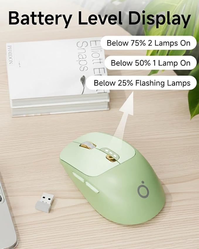 EWEADN Q5 Wireless Mouse, Bluetooth & 2.4G Quiet Computer Mouses with Battery Level Display, 1600 DPI, Ergonomic Office Mouse, 6 Button Portable Cute Computer Mouse for Laptop/PC/Mac - Green