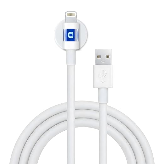 10ft LED Phone Lightning Cable with Magnetic Tip, Magnetic Cord Holder & Blue Night Glow Light – Durable Fast Charger Cable for iPhone 5–14 and More