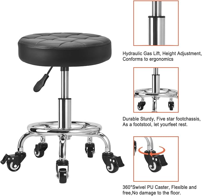 JOSTZHXIN Low Height Roller Stool Height Adjustable, Mechanic Stool Low Rolling Chair, Footstool Modern Roller Seat for Salon SPA Home Office Garage Shop (Style 3)