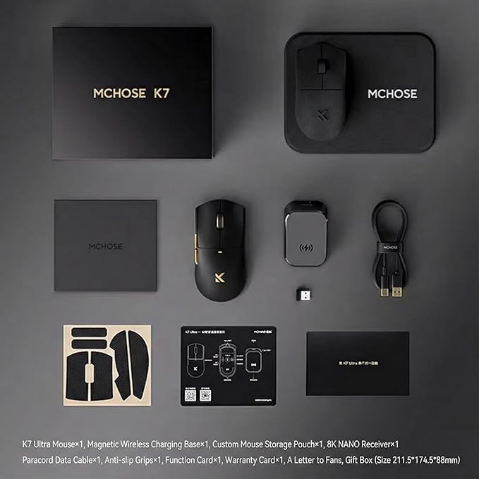 Hyekit MCHOSE K7 Ultra Wireless Esports Gaming Mouse with Magnetic Charging Dock, PAW3950 Optical Sensor, Dual 8K Polling, 42K DPI, 59g Lightweight, 5 Programmable Buttons, 130 Hr Battery (Magenta)
