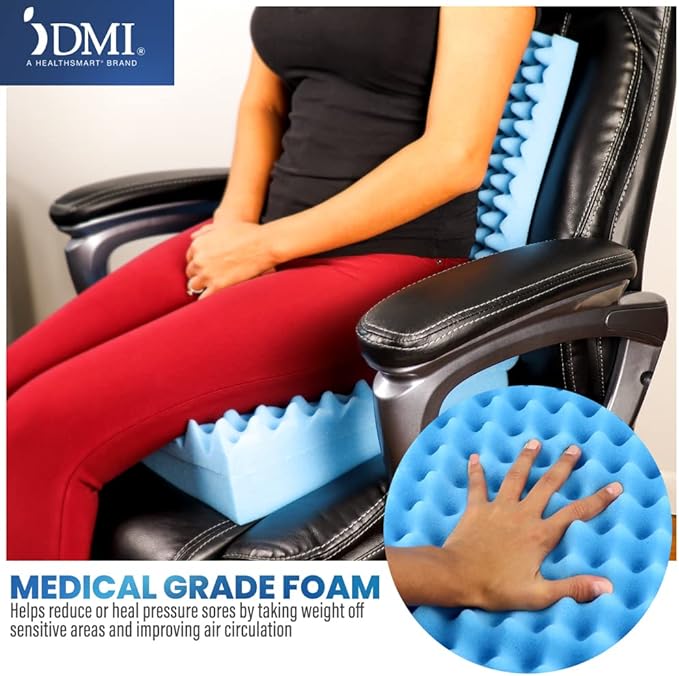DMI Egg Crate Sculpted Foam Chair Cushion, Seat Cushion, Car Seat Cushion, Office Chair Cushion Relieves Back Pain, Tail Bone Pain, Sciatica, 32 X 18 X 3 inches, Full Back,1 Count