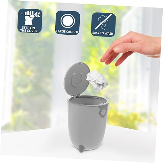 Zerodeko Small Trash Can with Lid Mini Desktop Garbage Bin for Home Office Slim Waste Basket for Kitchen Bathroom Bedroom Portable Indoor Trash Can Cute Design
