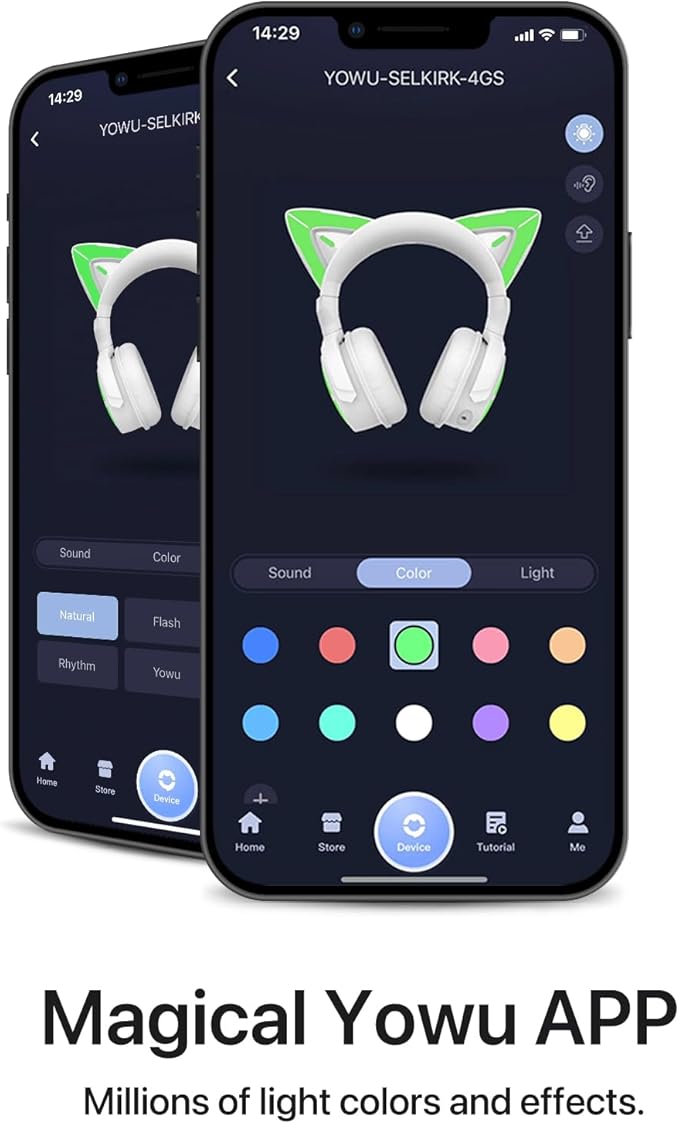 YOWU Cat Ear Headphones 4GS -Wireless Bluetooth Noise Cancelling Headphones, RGB Gaming Headset with Mic & 2.4G USB/Type C Dongle for PC/PS4/PS5/XBOX/Switch
