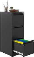 3 Drawer File Cabinet with Lock, Vertical Filing Cabinets for Home Office, Metal Storage Cabinets, Heavy Duty File Cabinet for Letter/Legal/A4/F4 Size Amsseble Required, Black