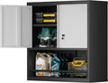 Metal Cabinet Wall Mounted, Garage Storage Cabinet Heavy Duty, Metal Tool Cabinets with Doors and Shelves, Steel Wall Mounted Storage for Basement, Shop