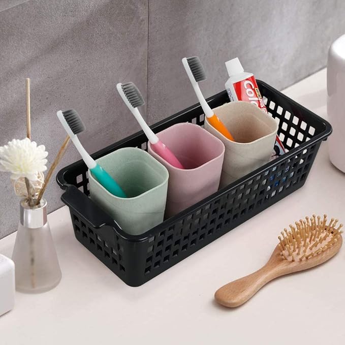 6 Pack Small Plastic Storage Baskets, Black Desktop Baskets