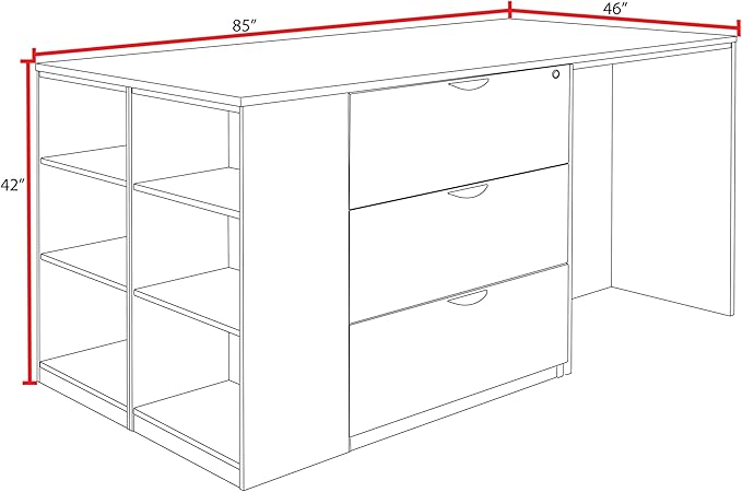 Regency Legacy Stand Up Lateral File/ 3 Desk Quad with Bookcase End- Ash Grey