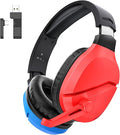 WolfLawS Wireless Gaming Headset with Noise Canceling Microphone for PS5, PC, PS4, 2.4G/Bluetooth Gaming Headphones with USB and Type-c Connector, Wired Mode for Controller - Blue and Red