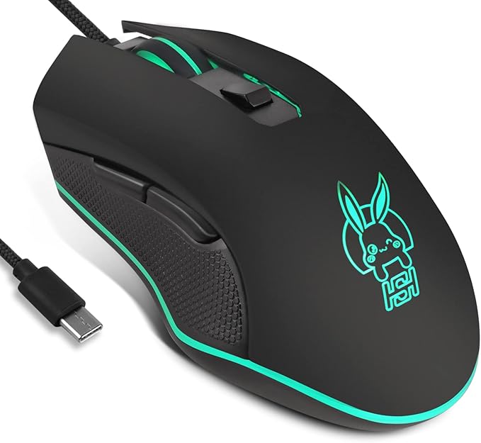 IULONEE USB Type C Wired Mouse,Silent Computer Mouse Optical Gaming Mice Ergonomic 7 LED Backlight 2400 DPI 6 Buttons for Office Home Windows PC,Laptop,Desktop,Notebook,MacBook (Type-C Black)