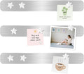 Magnetic Board, Frameless Stainless Iron Magnetic Strips with Adhesive Backing, 3-Pack Magnet Bulletin Board Bar, Memo Board with 10 White Star Magnets for Wall, Office, School, Home, Photos
