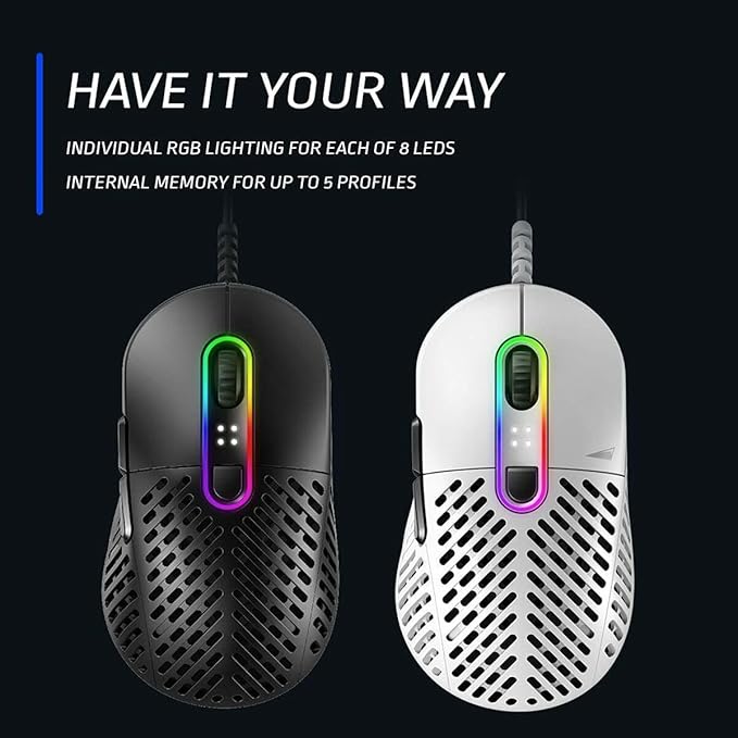 Mountain Makalu 67 Gaming PC Mouse - Ergonomic RGB with PixArt PAW3370 Sensor - Light PTFE Cable Mouse for Computer (White)