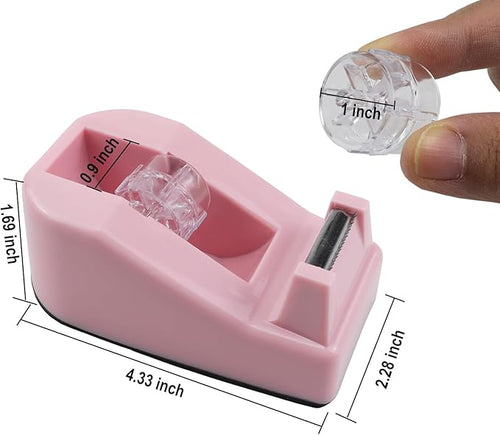 1Pcs Desktop Tape Dispenser,Adhesive Roll Holder with Weighted Nonskid Base,Office Tape Dispensers for School, Office and Home (Pink)