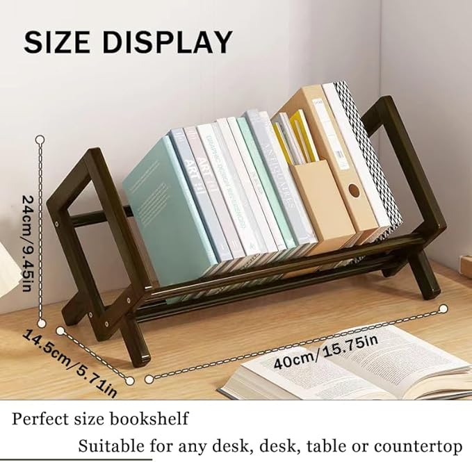 Wood Tilting Bookcase in Living Room/Home/Office, Desktop Book Shelf Organizer Bookshelves Storage Rack for CDs/Magazine/Books Display (Coffee, 16"-L)