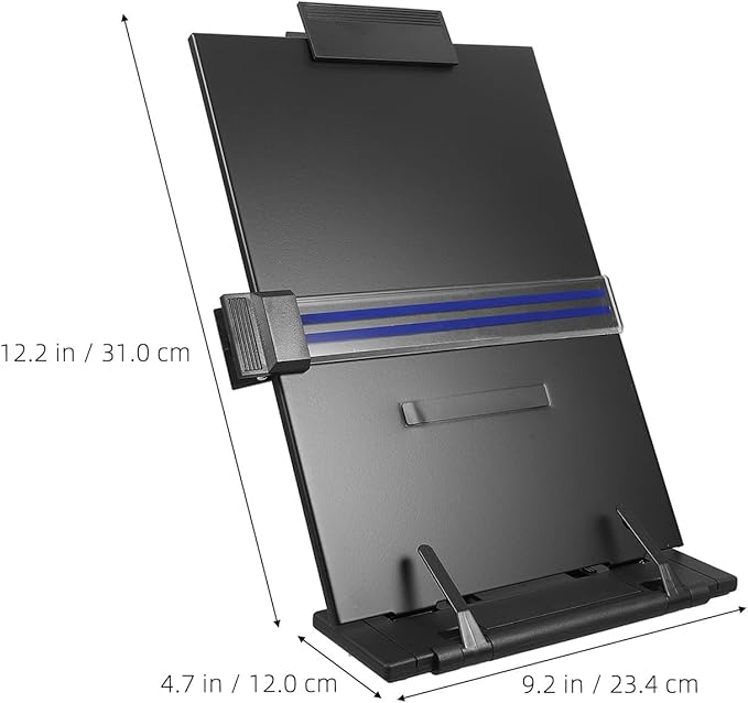 Homoyoyo Adjustable Document Stand and Book Reading Holder Desktop Copyholder for Office Use, Black Adjustable Angle Text and Recipe Holder for Desk Organization