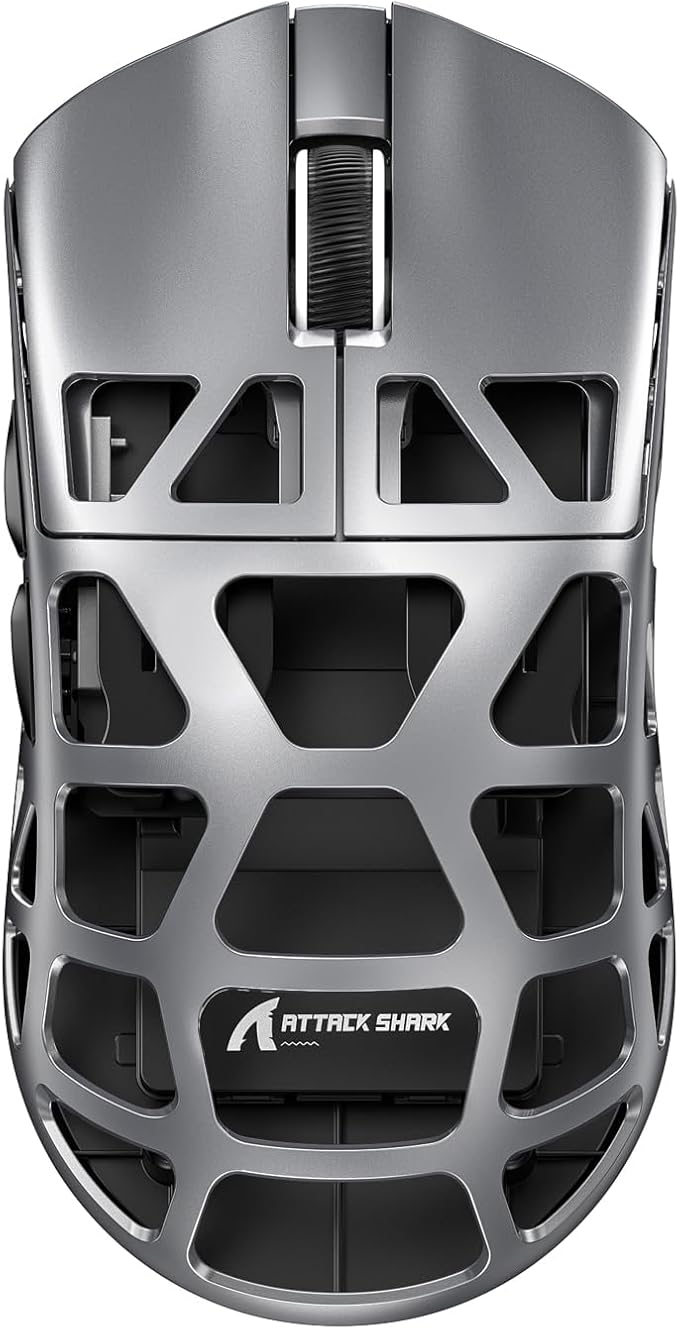 ATTACK SHARK R3 46g Superlight Wireless Gaming Mouse, Magnesium Alloy BT/2.4Ghz/Wired Computer Mouse, PAW3395 26K DPI Sensor, 8000Hz Wireless Polling Rate Programmable Mice for PC/Laptop/Mac (Grey)