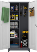IRONFFICE Metal Garage Storage Cabinet with 2 Doors,72" H Steel Locking Storage Cabinet with Adjustable Shelves,Lockable Tool Cabinets for Office,Home,Garage,Gym,Grey-White