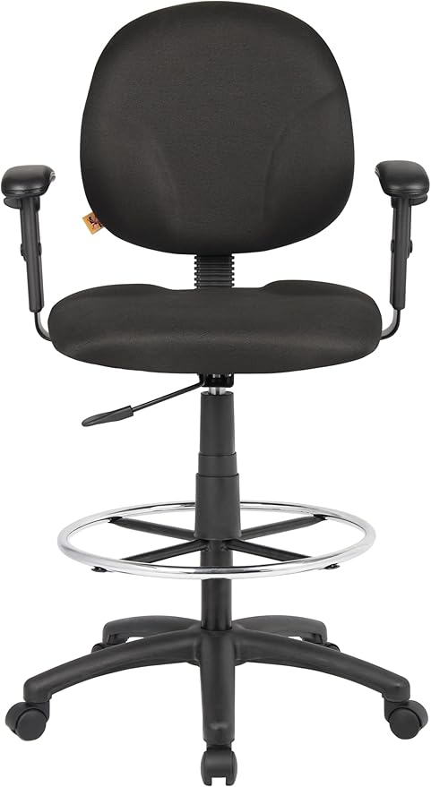 Boss Office Products B1691-BK Stand Up Fabric Drafting Stool with Adjustable Arms in Black