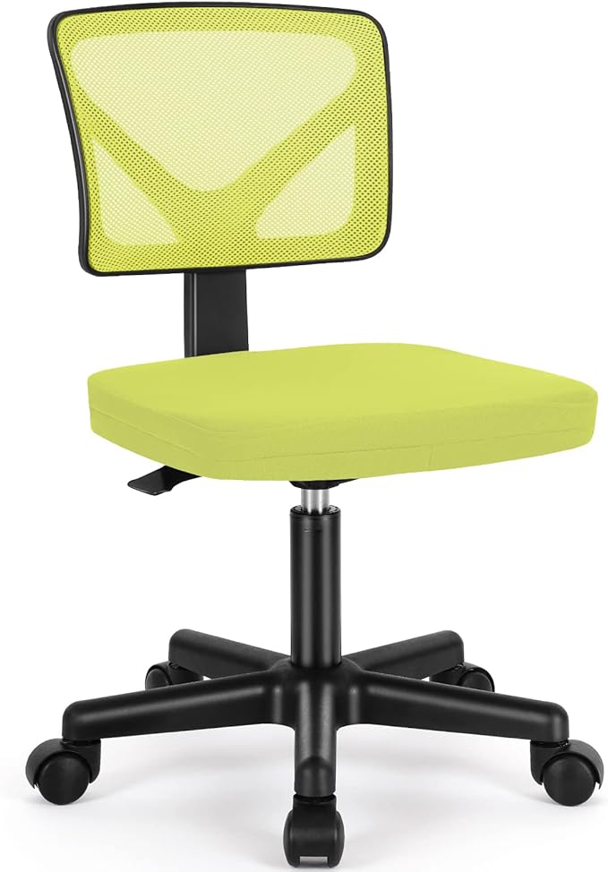 Sweetcrispy Small Office Chair, Ergonomic Low-Back Mesh Rolling Work Swivel Desk Chairs with Wheels, Armless Comfortable Seat Lumbar Support for Home, Bedroom, Study, Student, Adults, Green
