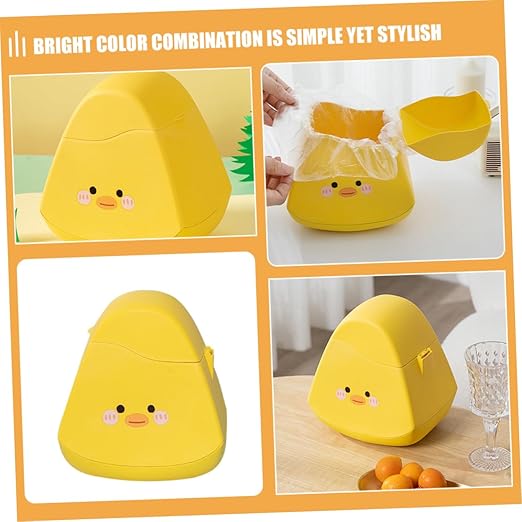 PRETYZOOM Slim Desktop Rubbish Can Lid Mini Waste Basket for Office Desk Bedroom Pp Material Cartoon Design