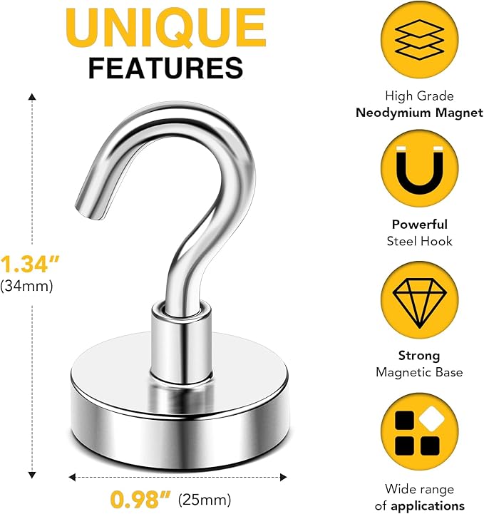 DIYMAG Garage Storage Hooks 10 Pack, 85lbs 2026 Cruise Cabin Ship Essentials Magnetic Hook Heavy Duty Strong Wall Mount Magnets Fridge for Classroom Wall Mount Kitchen Grills Silver