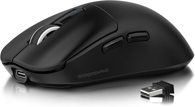 MAMBASNAKE M3 Wireless Gaming Mouse, 40K DPI, 39g Lightweight Gaming Mouse,PAW3395PRO Optical Sensor,Tri-Mode BT5.1/2.4G/USB-C PC Game Mice,Programmable Buttons,300mAh Battery for PC/Laptop/Mac(Black)