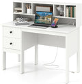 Tangkula White Desk with Drawers & Hutch, Modern Home Office Desk Writing Study Desk with Charging Station, Laptop Desk with 5 Storage Compartments, Computer Workstation Makeup Vanity Desk