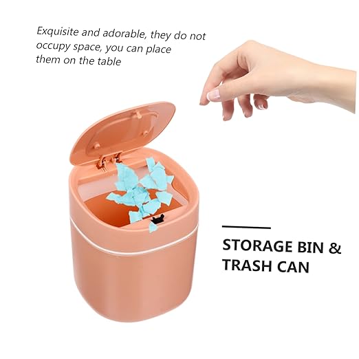 1pc Slim Desktop Waste Bin Garbage Barrel Mini Trash Can Lid for Bathroom Kitchen Study Unique Shape Quality Performance