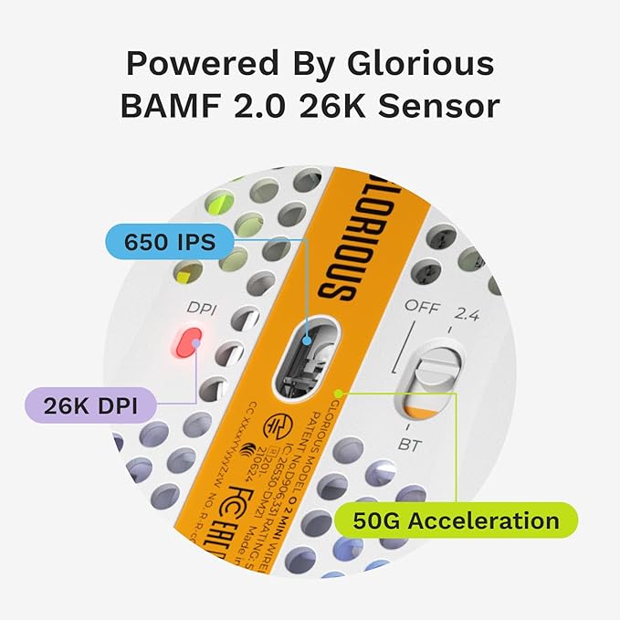 GLORIOUS Model O 2 Mini Wireless Gaming Mouse: Superlight 57g, up to 210hr Battery, Dual Wireless 2.4GHz and Bluetooth 5.2, 26K Optical Sensor, 80M Clicks, 6 Programmable Buttons, FPS Mouse, White