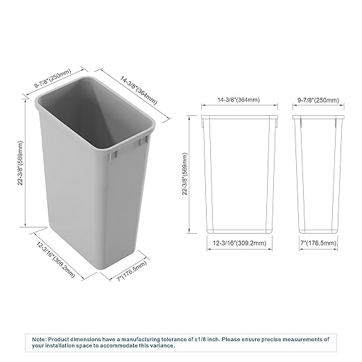 Dowell 2 Pack 50Qt Wastebasket Trash Container, 9/13Gal, Plastic, Stackable, for Kitchen/Bathroom/Office, Fits Under Sink/Desk - Grey (2, 50 QT)