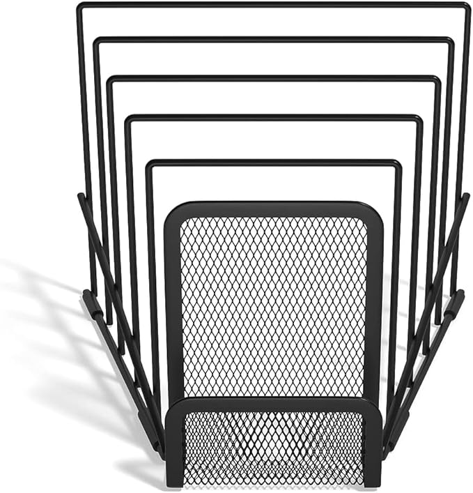 TRU RED Wire Mesh Letter Holder, 6‑Compartment, Matte Black, 2‑Pack – Vertical Desktop Organizer for Mail & Documents