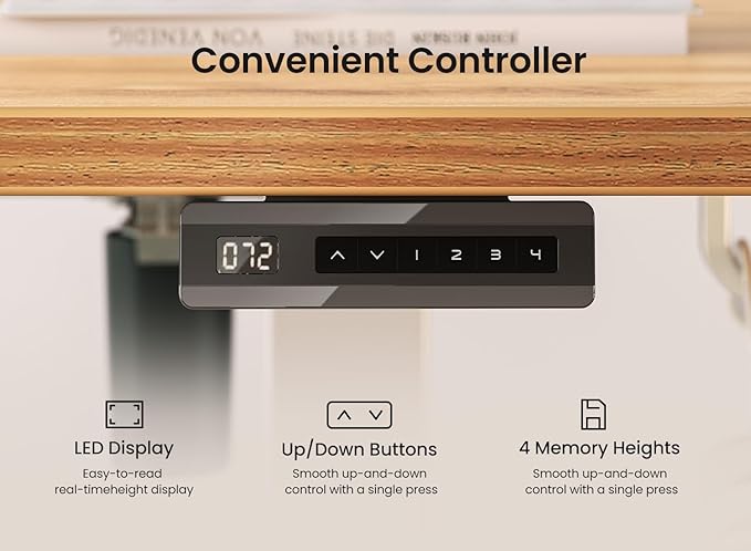 BANTI 63 × 28 Inches Standing Desk, Ergonomic, Electric Height Adjustable, Sit and Stand Up, Computer Desk with a Deeper Desktop, White Frame/Light Rustic Top