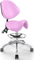 Saddle Chair with Back Support - Tilted Backrest, Adjustable Foot Rest, 350 LBS Capacity Ergonomic, 360° Swivel Drafting Chair for Salon, Spa, Massage, Tattoo, Facial lash, Home,（Macaron Purple）