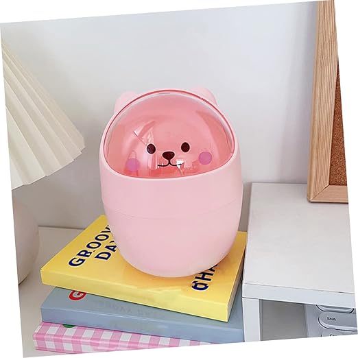 LABRIMP Slim Desktop Trash Bin Mini Trash Can for Bedroom Adorable Bear Design