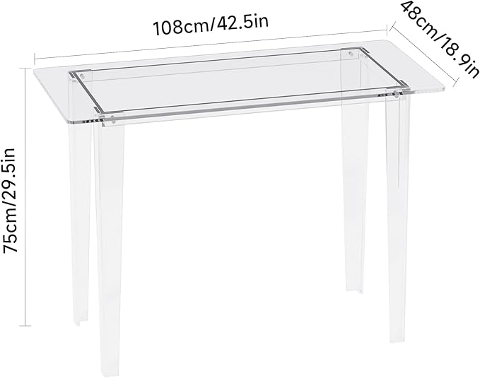 Acrylic Desk, Acrylic Table & Clear Desk - Modern Home Office Study Table, Extended Surface Multi-Purpose Console, Sturdy Lightweight for Small Spaces Transparent Workstation (Transparent-M)