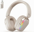 RK Royal Kludge HG101 Wireless Gaming Headset, 7.1 Surround Sound, Stereo Wired Headphones with Retractable Mic, Bluetooth5.3, RGB, Memory Foam Ear Pads, Works with PC, PS4, PS5, Switch, Platinum Grey