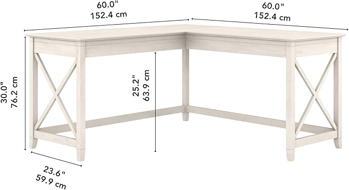 Bush Home Key West 60W Modern Farmhouse L Shaped Desk in Linen White Oak, 60-Inch Corner Computer Table for Home Office Workspace